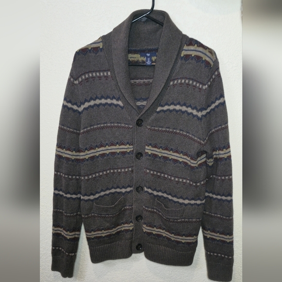 Gap Sweater Mens Medium Gray Shawl Cardigan Button Up Western Navajo Knit Hiking - Picture 11 of 12